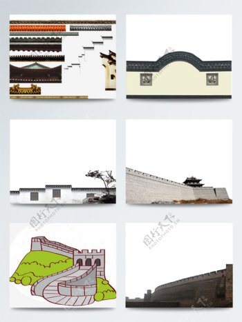 中国风卡通城墙建筑