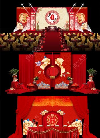 中国风牡丹婚庆主题舞台布置场景