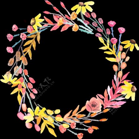 粉色树叶手绘花环装饰元素