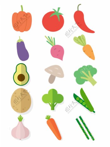 手绘扁平化水果蔬菜