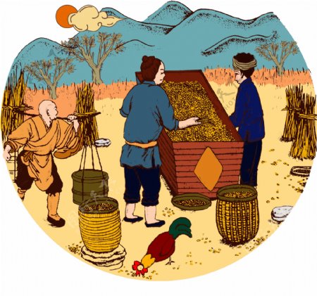 农民淘米