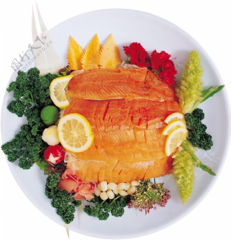 简约风格橙色鱼肉料理美食产品实物