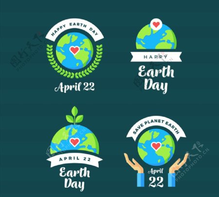 4款创意世界地球日标签矢量图