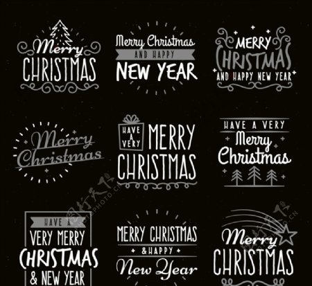9款白色圣诞和新年快乐艺术字