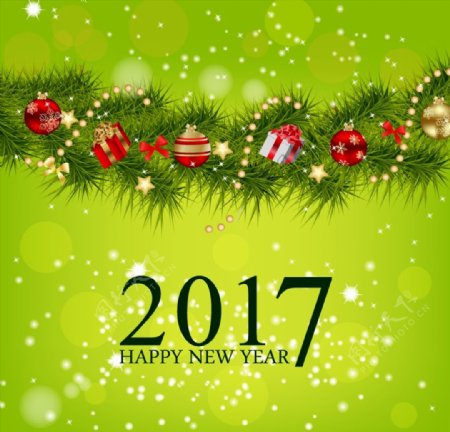 绿色圣诞礼物2017年新年背景