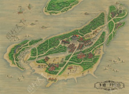 唐山乐亭旅游岛风景手绘月陀岛展示海报