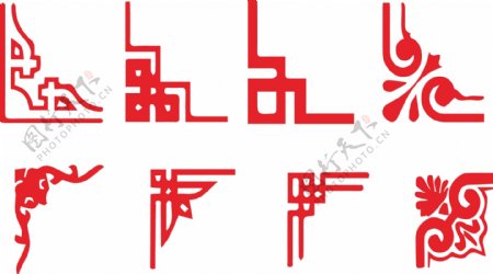 春节角框红色花纹装饰图案