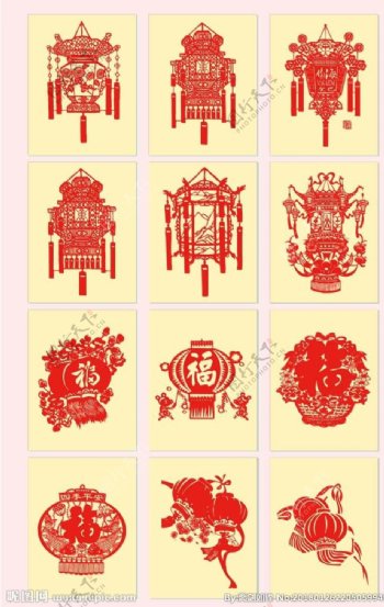 中国传统剪纸灯笼素材
