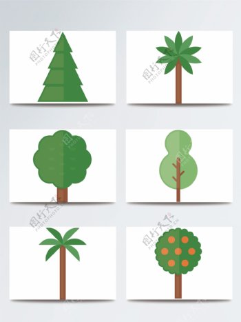 绿色植物装饰图案扁平化ai矢量树木元素
