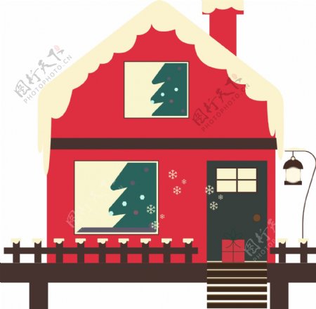 圣诞树和红房子原创元素