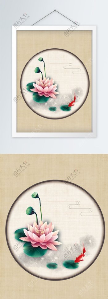 中国风荷花手绘装饰画