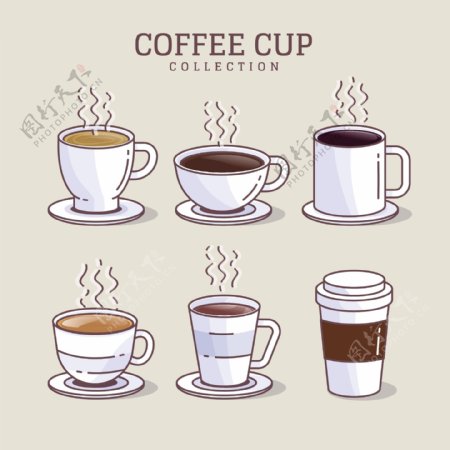 6款不同的咖啡杯插画元素