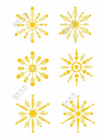 原创圣诞节元素之冬天金色雪花图案套图