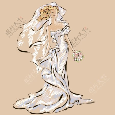 手绘美丽的新娘插画