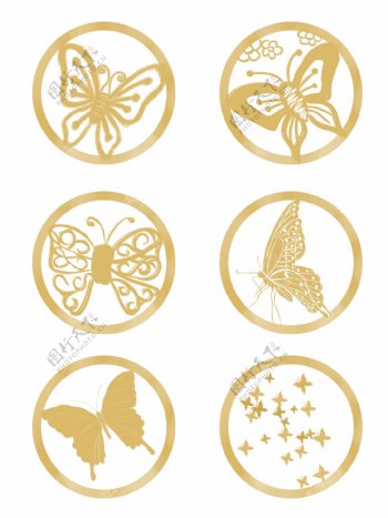 金色蝴蝶印章设计元素