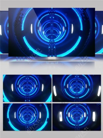蓝色圆环隧道动态视频素材