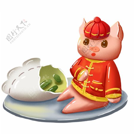 新年喜庆猪水饺手绘卡通可爱可商用元素