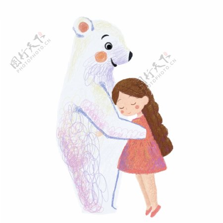 可爱北极熊抱着女孩原创元素