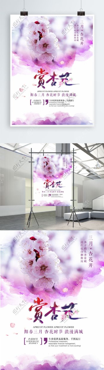 浪漫紫色赏杏花旅游海报