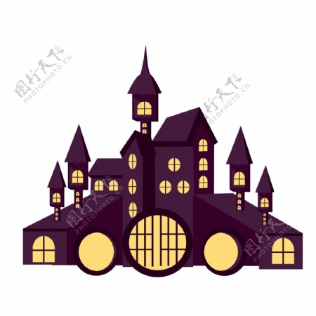紫色卡通城堡设计可商用元素