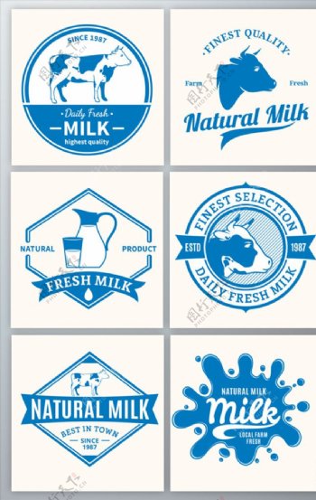 牛奶标签标贴矢量素材