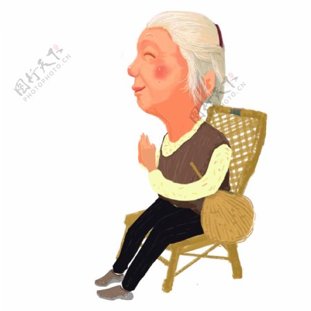 朴素坐在椅子上鼓掌的老人可商用元素