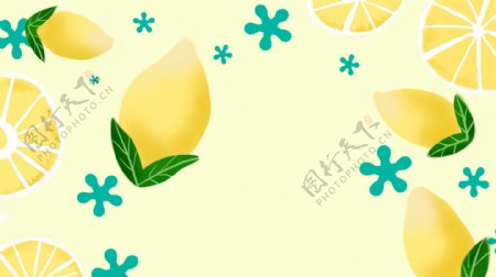 黄色柠檬清新绿色小花背景