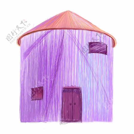 手绘可爱紫色房子仓库原创元素