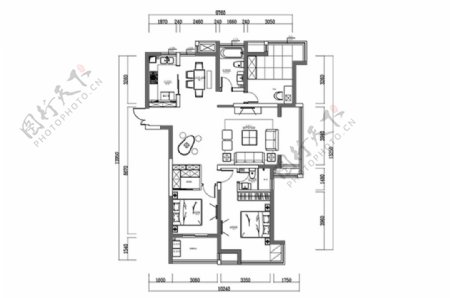 三室两厅户型CAD平面方案