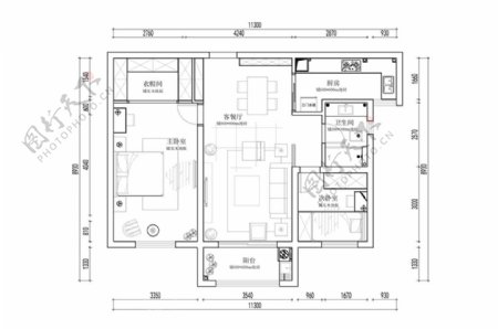 CAD两室一厅户型方案