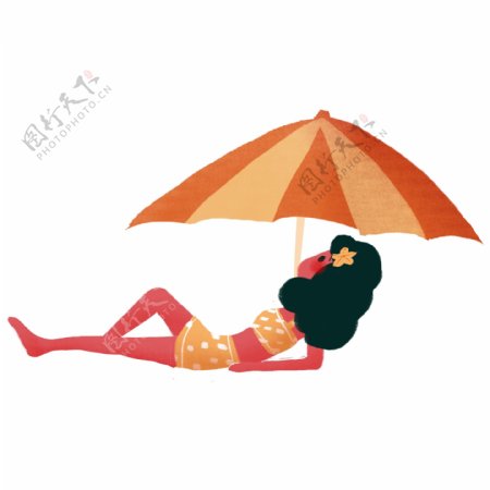 阳伞度假少女装饰元素