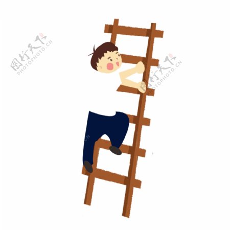 爬梯子的小男孩插画设计可商用元素