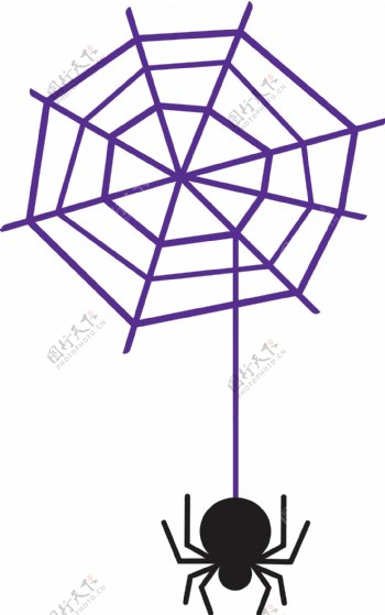 万圣节紫色蜘蛛网黑蜘蛛元素图案