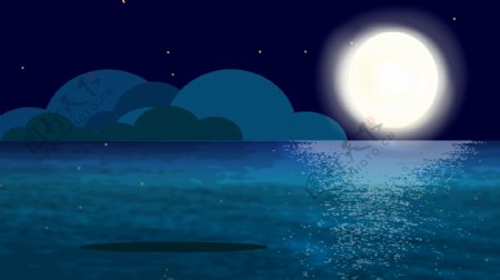 中秋节天空月亮下的湖泊插画背景