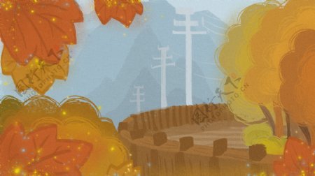 彩绘秋季枫叶背景素材