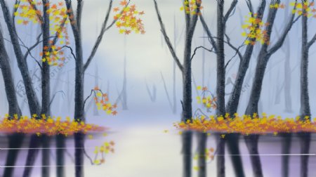 秋季梦幻树林背景素材