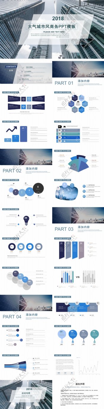 2018蓝色城市商务风工作报告PPT模板