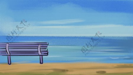 彩绘海滩长椅背景素材