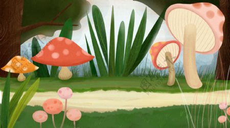 多彩蘑菇林唯美背景素材