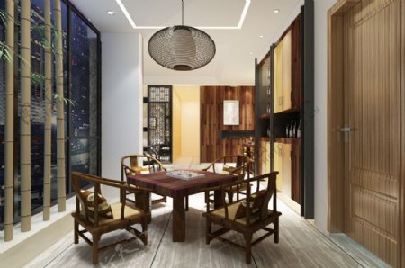 新中式风格茶室装饰装修效果图