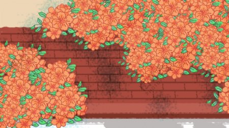 彩绘花丛围墙背景素材