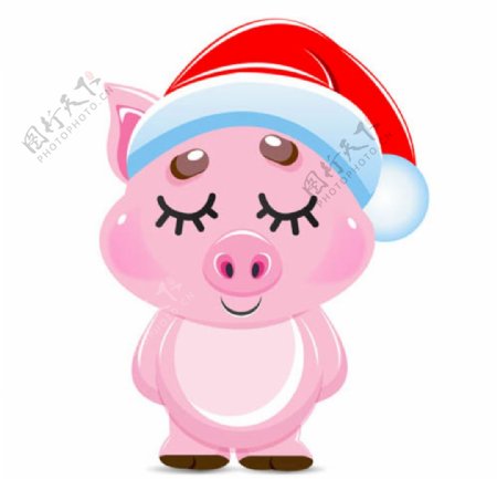 戴圣诞帽粉红小猪