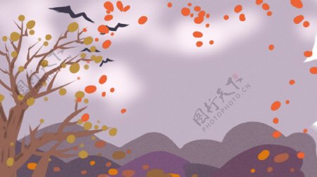 卡通秋季树木落叶背景设计