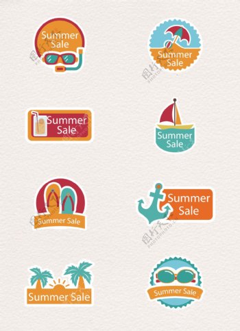 8款彩色夏季假日促销标签矢量图