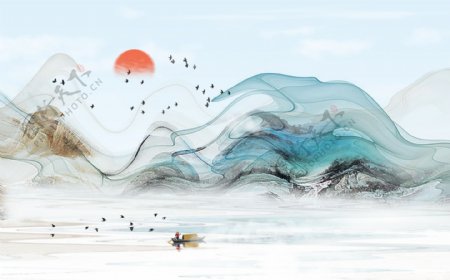 中国风抽象山水装饰画背景墙