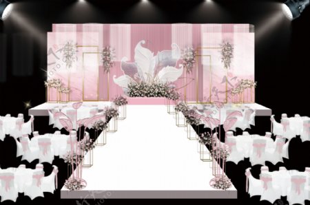 粉色羽毛婚礼舞台仪式区效果图