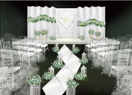 白绿婚礼手绘效果图
