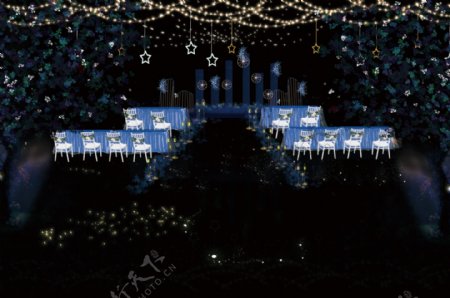 蓝色星空婚礼仪式区舞台效果图