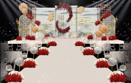 中国风新中式婚礼舞台效果图