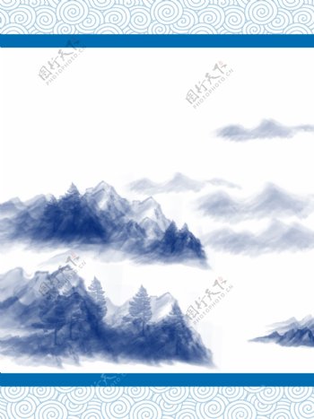全原创手绘笔墨中国风山脉背景图
